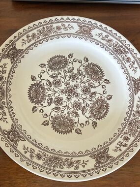 Vendome Cream Ceramic Dinner Plate with Brown Floral Pattern Home Decor
